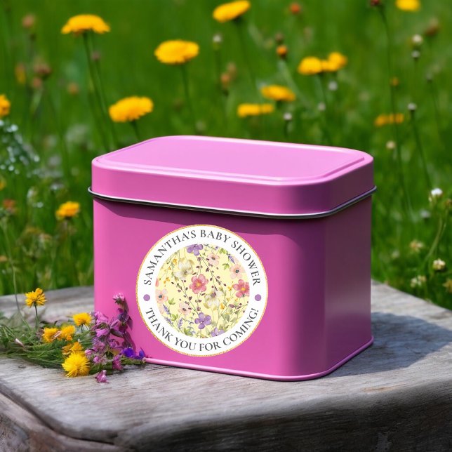 Adesivo Chá de fraldas clássico de flor selvagem (Summer Wildflower Meadow Baby Shower Classic Round Classic Round Sticker)