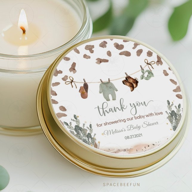 Adesivo Chá de fraldas Cowboy Ocidental (cowboy baby shower thank you sticker, western baby shower thank you, little cowboy thank you sticker)