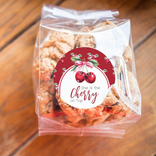 Adesivo Chá de fraldas da Cherry Red Coquette Arco Girl (Criador carregado)