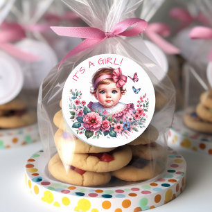 Adesivo Chá de fraldas da Vintage Baby Girl É uma garota
