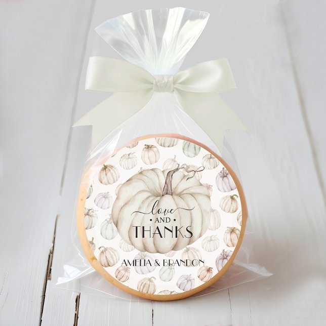 Adesivo Chá de fraldas de abóbora branca Obrigado (Love and Thanks white pumpkin baby shower thank you stickers)