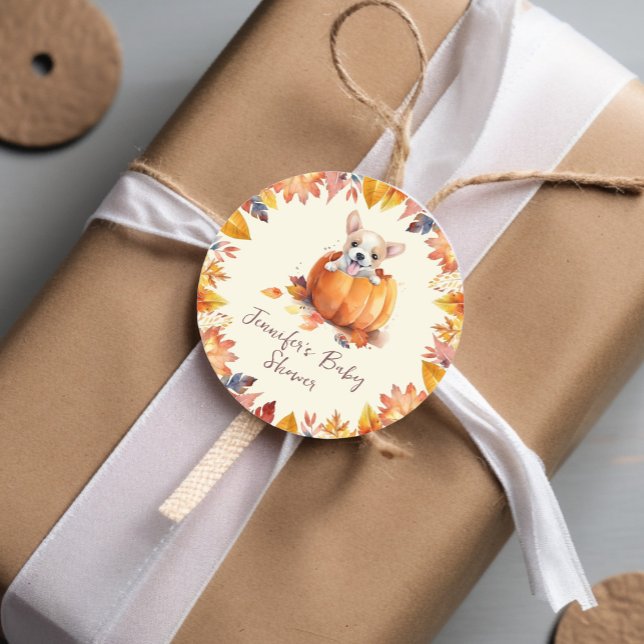 Adesivo Chá de fraldas de abóbora de abóbora (Watercolor Fall Foliage Baby Shower Classic Round Sticker)