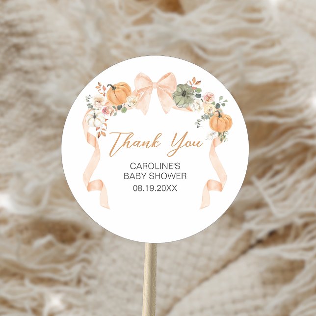 Adesivo Chá de fraldas de Abóbora do Arco Laranja (Orange Bow Pumpkin Baby Shower Sticker)