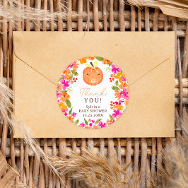 Adesivo Chá de fraldas de abóbora fofo de queda floral