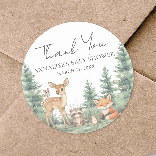 Adesivo Chá de fraldas De Animais Da Floresta Woodland Obr (Woodland Forest Animals Baby Shower Thank You Classic Round Sticker)