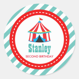 Adesivo Chá de fraldas de aniversário do Carnaval azul-m