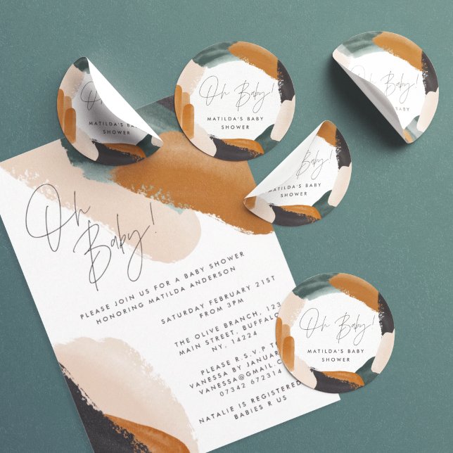 Adesivo Chá de fraldas de aquarela abstrato verde terracot (Criador carregado)