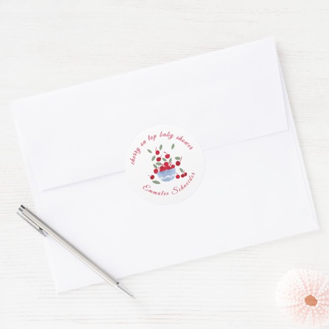 Adesivo Chá de fraldas de Aquarela do Tema Cherry (Envelope)
