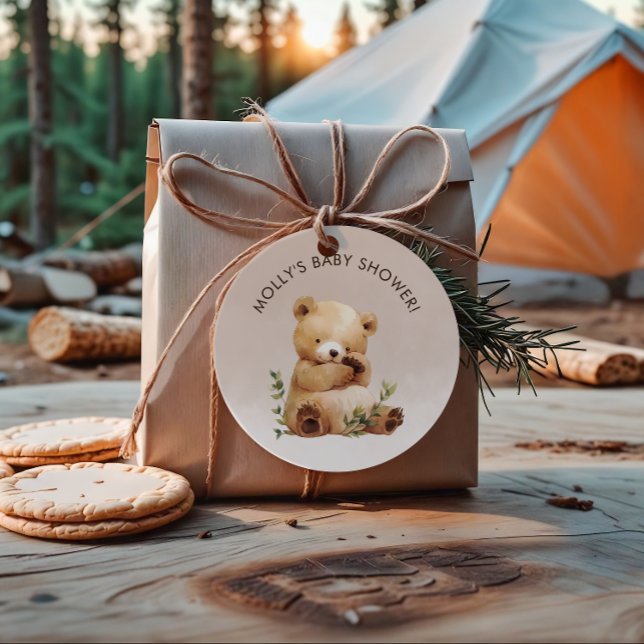 Adesivo Chá de fraldas de Aquarela do Urso Bebê Cutie (Cutie Baby Bear Watercolor Baby Shower Classic Round Sticker)