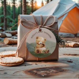 Adesivo Chá de fraldas de Aquarela do Urso Bebê Cutie