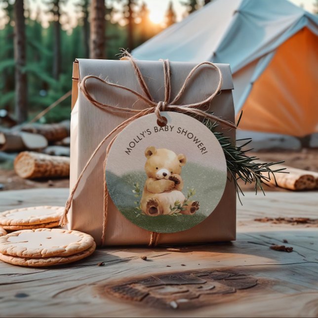 Adesivo Chá de fraldas de Aquarela do Urso Bebê Cutie (Cutie Baby Bear Watercolor Baby Shower Classic Round Sticker)