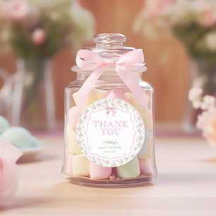 Adesivo Chá de fraldas De Arco Rosa Coquette Obrigado