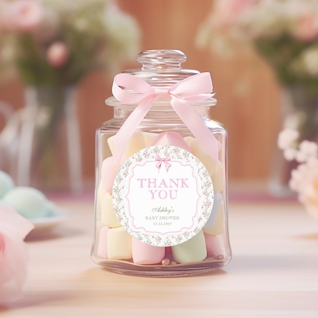 Adesivo Chá de fraldas De Arco Rosa Coquette Obrigado (Criador carregado)