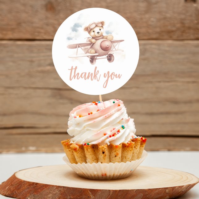 Adesivo Chá de fraldas de Aventura de Avião Rosa Whimsic (Criador carregado)