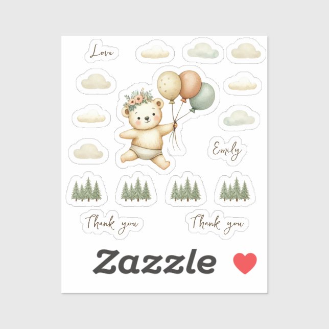 Adesivo Chá de fraldas de Aventuras de Urso Flutuante (Folha)