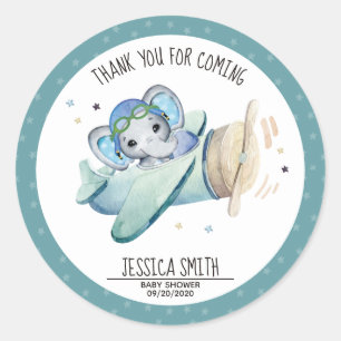 Adesivo Chá de fraldas De Avião Com Elefante De Aquarela