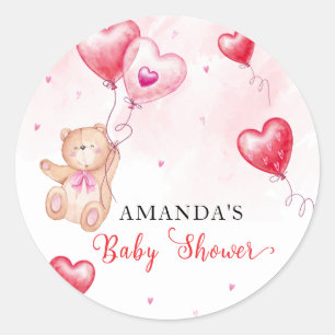 Adesivo Chá de fraldas de Balão de Coração do Urso Vermelh
