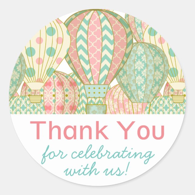 Adesivo Chá de fraldas de Balões de Ar Quente Azul-Rosa e  (Frente)