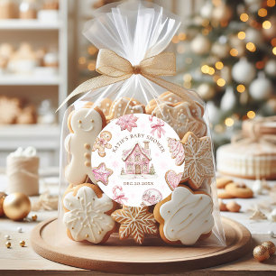 Adesivo Chá de fraldas de Biscoito de Pão de Natal Rosa