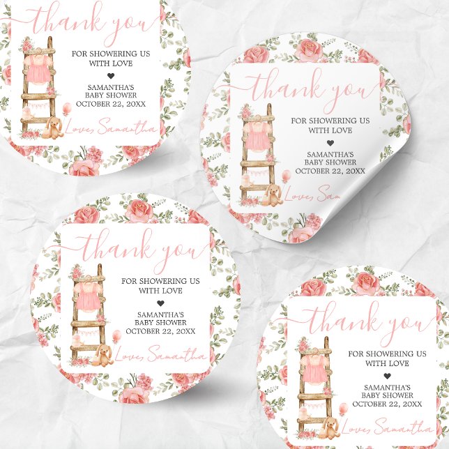 Adesivo Chá de fraldas de Boho para Garota Doce (Pink Boho Clothes Baby Shower Sticker)