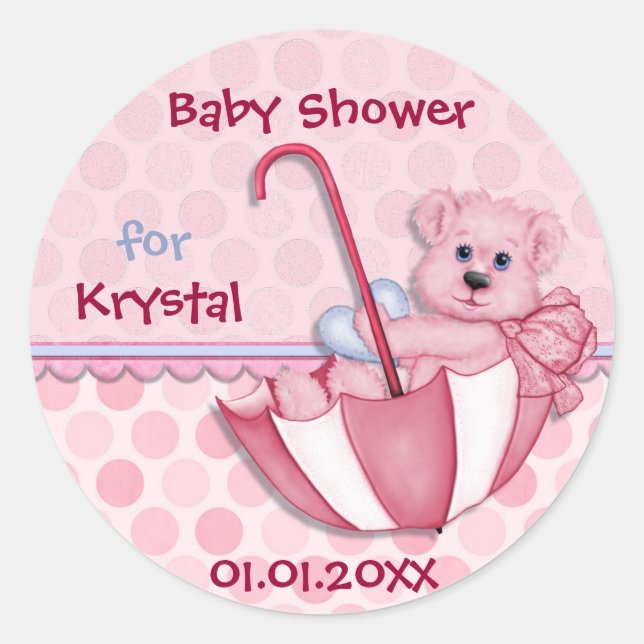 Adesivo Chá de fraldas de Bolinhas rosa do umbrella Bear (Frente)