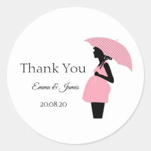 Adesivo Chá de fraldas de Bolinhas Rosa Obrigado Sticker