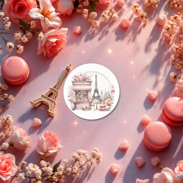 Adesivo Chá de fraldas de Bonjour Bébé (Bonjour Bébé Parisian Baby Shower Classic Round Sticker)