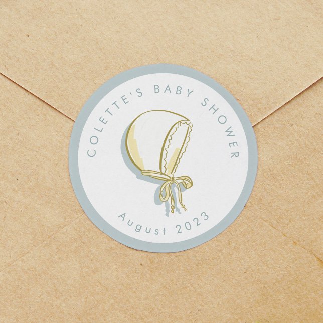 Adesivo Chá de fraldas de Bonnet Bebê (Baby Bonnet Illustrated Baby Shower Classic Round Sticker)