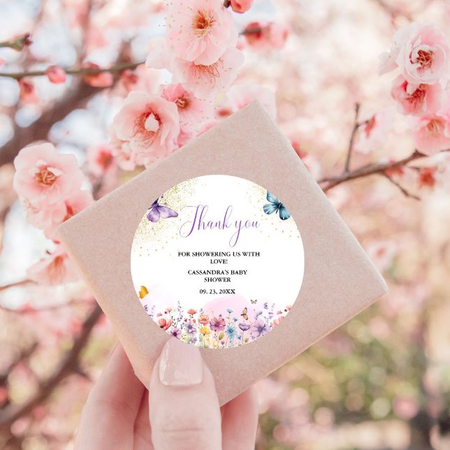 Adesivo Chá de fraldas de borboleta de bebê roxo (Criador carregado)