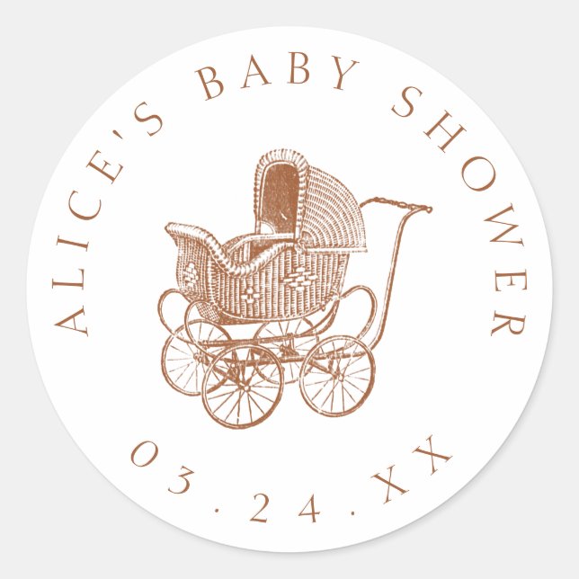 Adesivo Chá de fraldas de Carruagem de Bebê Castanho Vinta (Frente)