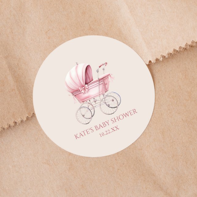 Adesivo Chá de fraldas de Carruagem de Bebê Rosa Elegante (Criador carregado)