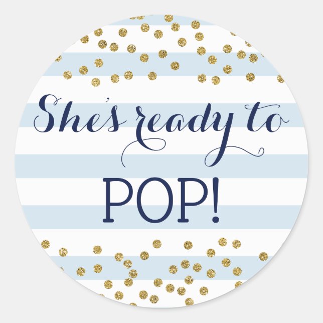 Adesivo Chá de fraldas de Confetti Dourado Azul Pronto par (Frente)