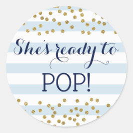 Adesivo Chá de fraldas de Confetti Dourado Azul Pronto par