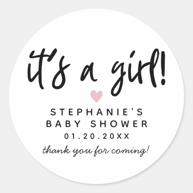 Adesivo Chá de fraldas de Coração Rosa Moderno (Frente)