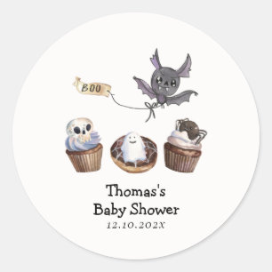 Adesivo Chá de fraldas de cupcake de Boo Halloween