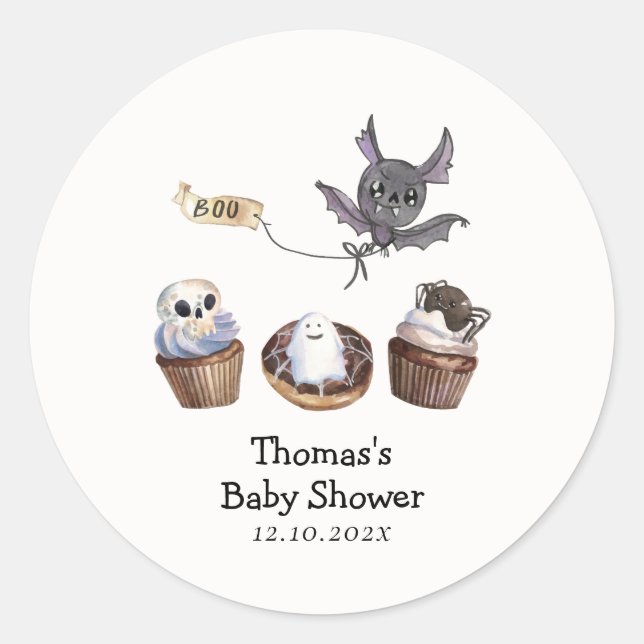 Adesivo Chá de fraldas de cupcake de Boo Halloween (Frente)