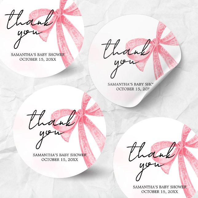 Adesivo Chá de fraldas de Dia das Bruxas de Menina Rosa (Pink Bow Little Boo Coquette Halloween Baby Shower Sticker)