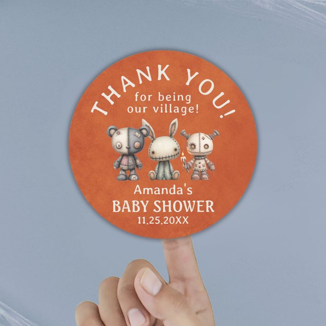 Adesivo Chá de fraldas de Dia das Bruxas Laranja Personali (Custom Orange Halloween Baby Shower Thank You Classic Round Sticker)