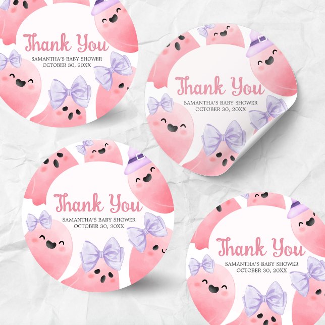 Adesivo Chá de fraldas de Dia das Bruxas Rosa (Girl Little Boo Halloween Baby Shower Sticker)