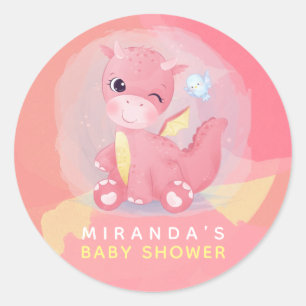 Adesivo Chá de fraldas de dinossauros amarelo e poço 