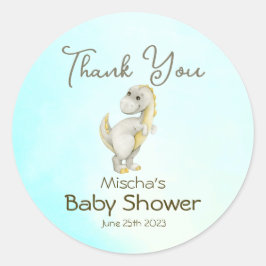 Adesivo Chá de fraldas De Dinossauros Azuis Muito Obrigado