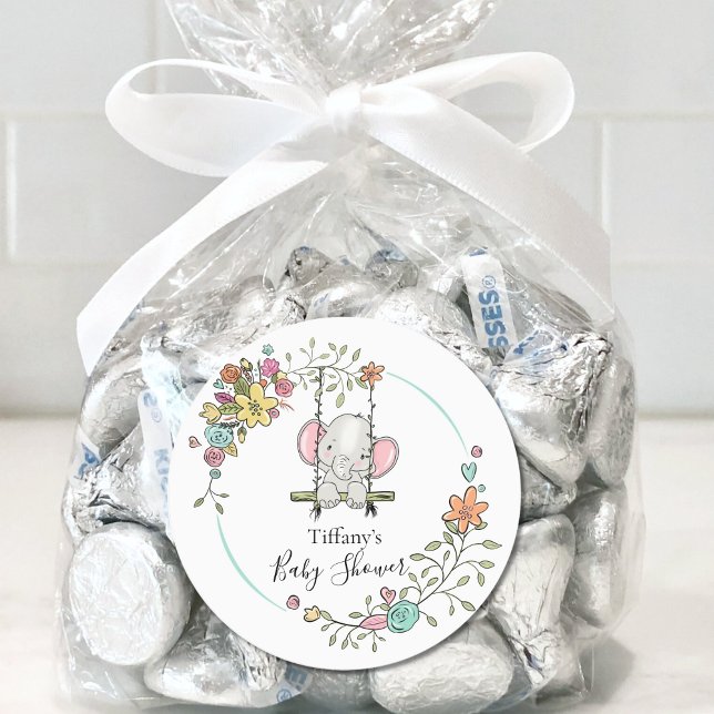 Adesivo Chá de fraldas de elefante giro decor com floral (Criador carregado)