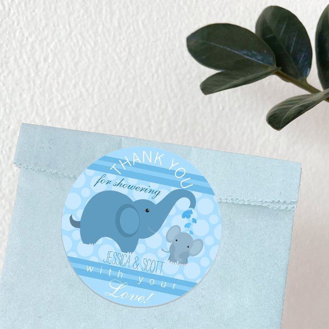 Adesivo Chá de fraldas de Elefante para Bebês (Boy Baby Elephant Baby Shower Sticker)