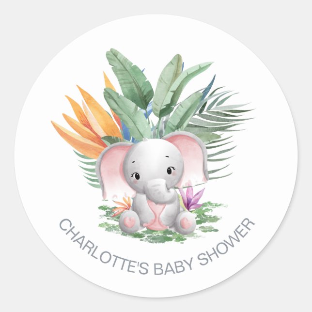 Adesivo Chá de fraldas de Elefante Rosa (Frente)