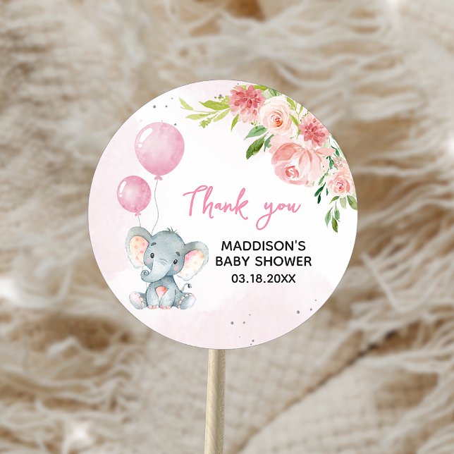 Adesivo Chá de fraldas de Elefante Rosa Blush (Blush Pink Elephant Baby Shower Sticker)