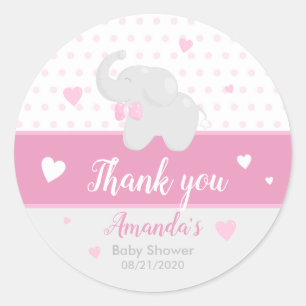 Adesivo Chá de fraldas de Elefante Rosa, Obrigado, Sticker