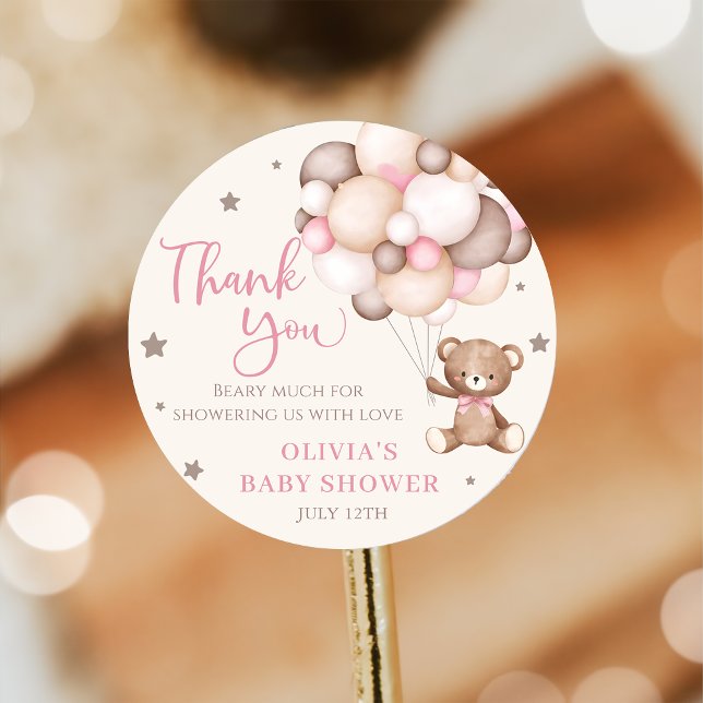 Adesivo Chá de fraldas de Espera do Balão do Urso Rosa (Criador carregado)