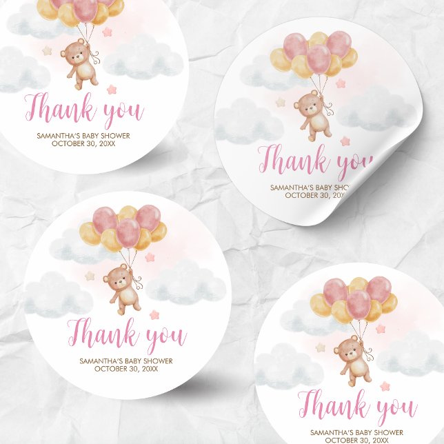 Adesivo Chá de fraldas de Espera do Urso Menino (We Can Bearly Wait Bear Balloons Baby Shower Sticker)