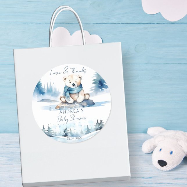 Adesivo Chá de fraldas de espera do urso polar (Polar bear winter bearly wait baby shower favor sticker cute polar bear cub thank you stickers)