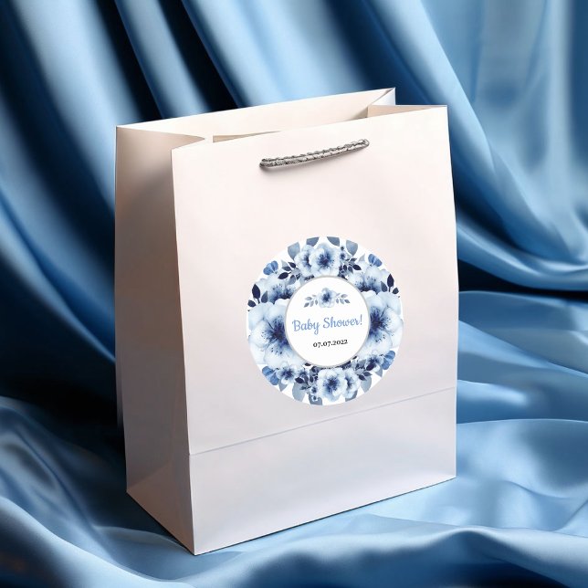 Adesivo Chá de fraldas de Flor com Anêmonas Azuis (Gentle Light Blue Flower Watercolor Baby Shower Sticker)